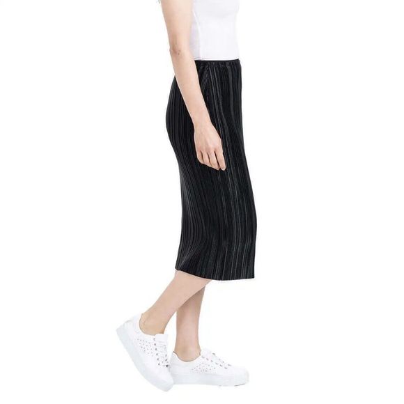 Dalia Ladies' Lined‎ Elastic Straight Pleated Midi Skirt Plus Size XXL Black EUC - Picture 2 of 10